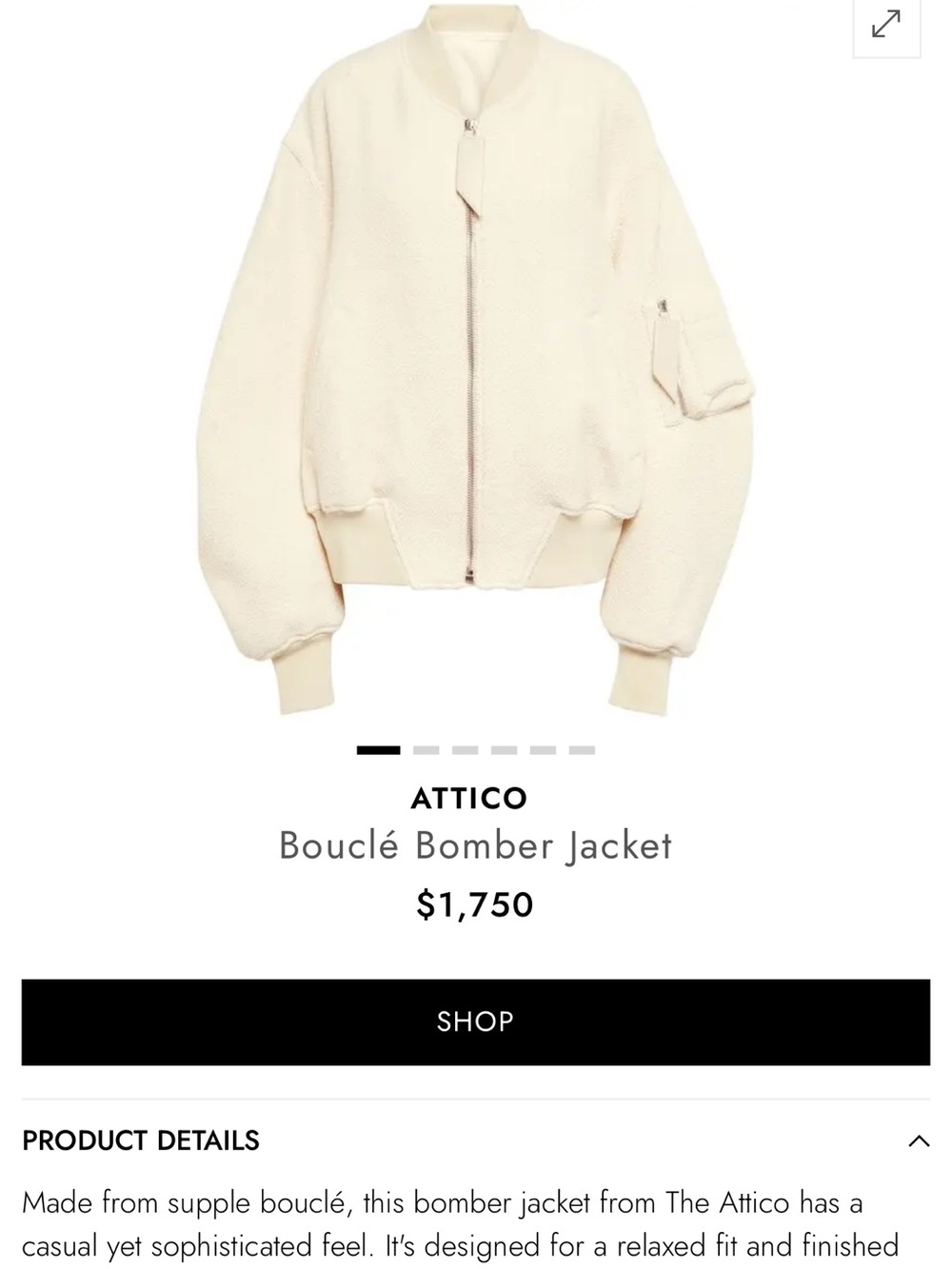 The Attico Cream Sherpa Bomber Jacket